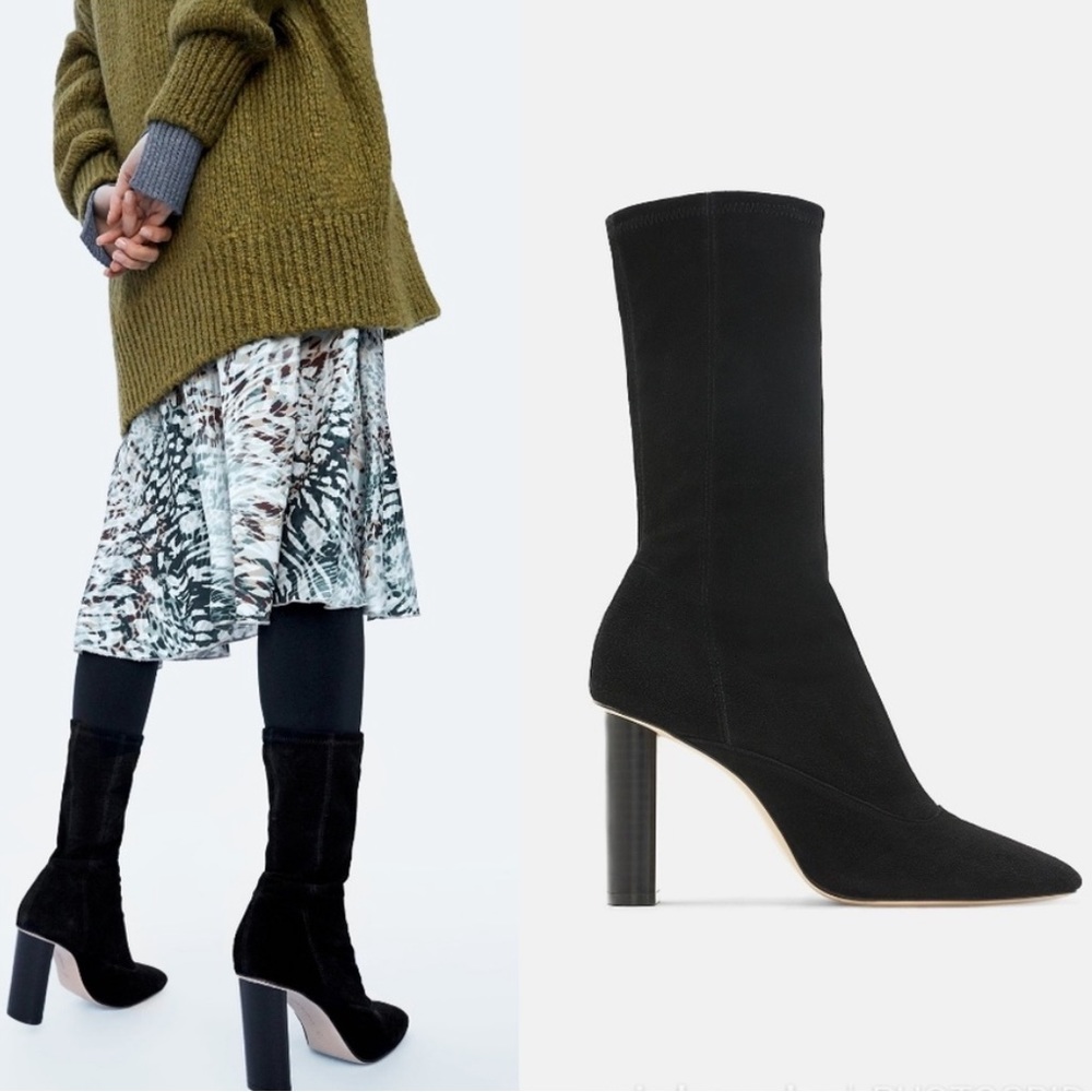 NWT Zara Stretch Suede Heeled Boot